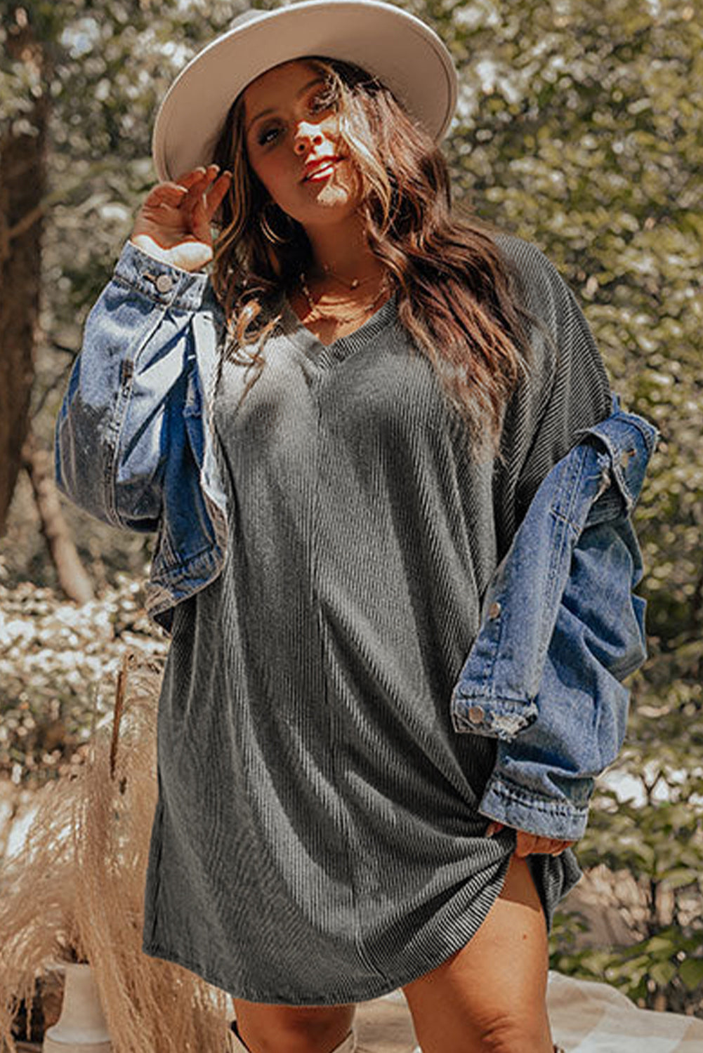 V Neck Ribbed Dress