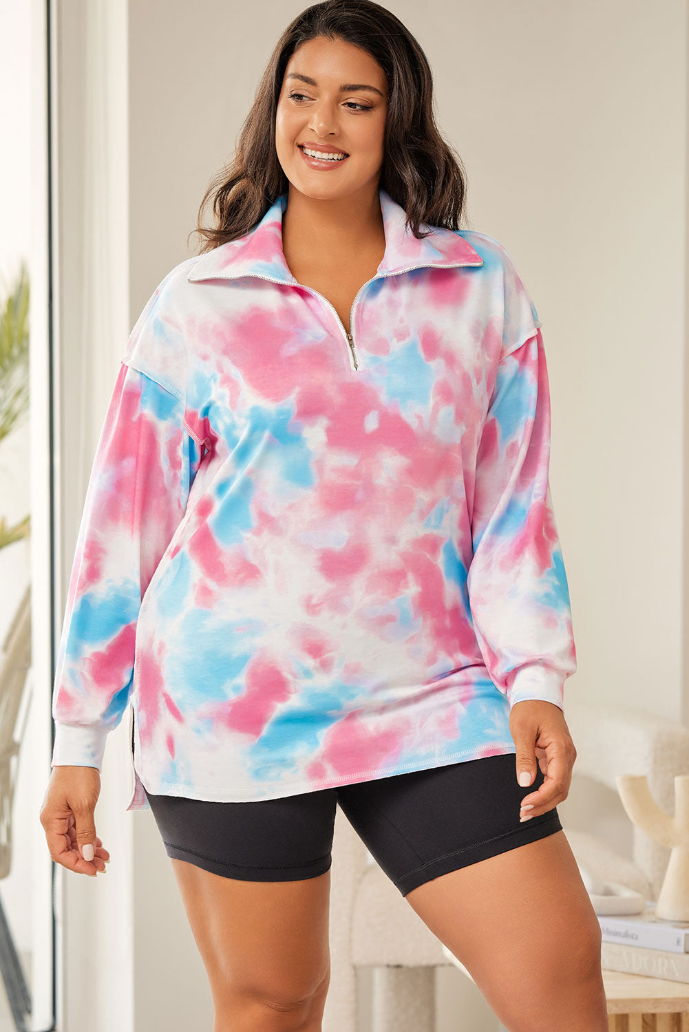 Tie-dye Zipped Collared Pullover