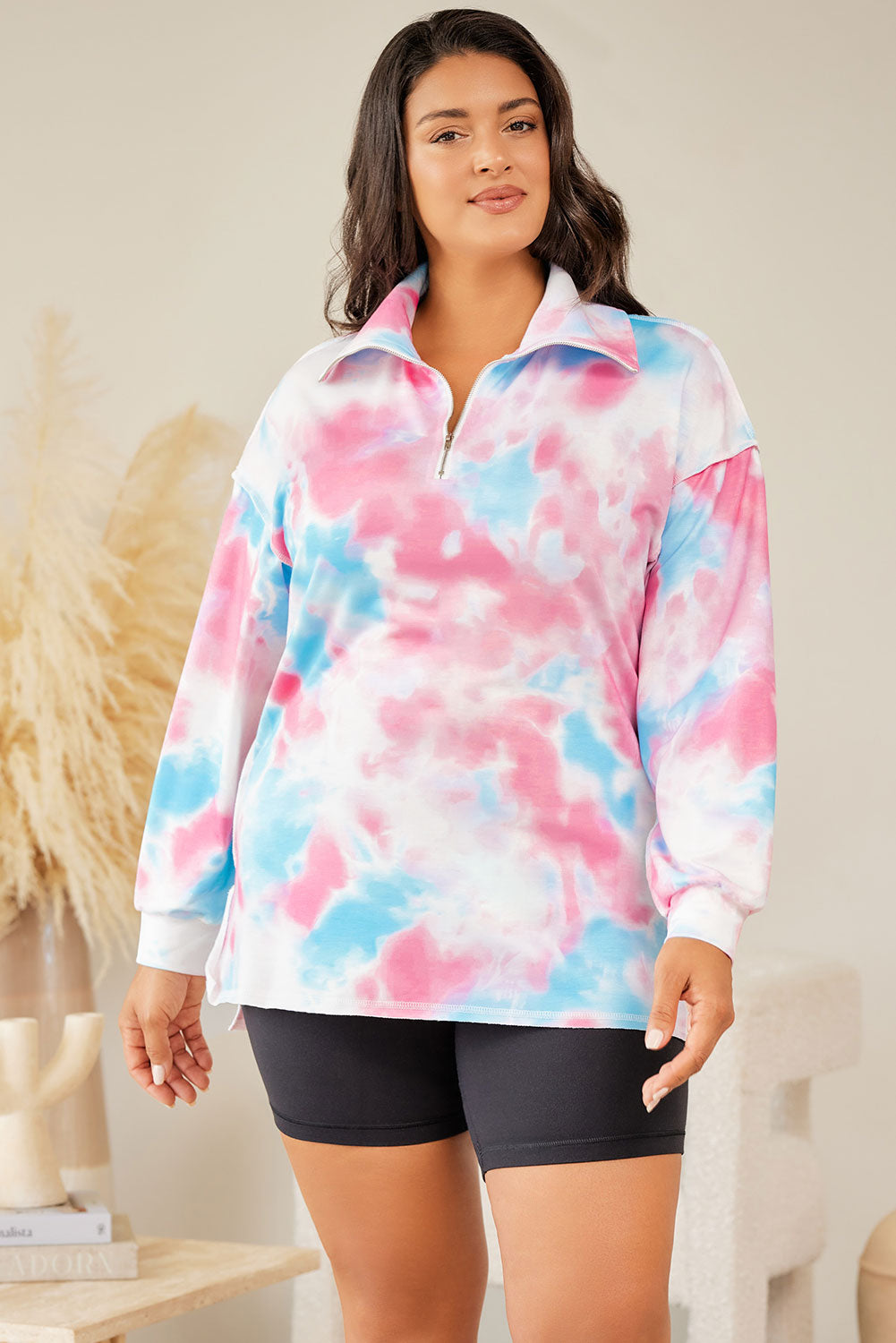 Tie-dye Zipped Collared Pullover