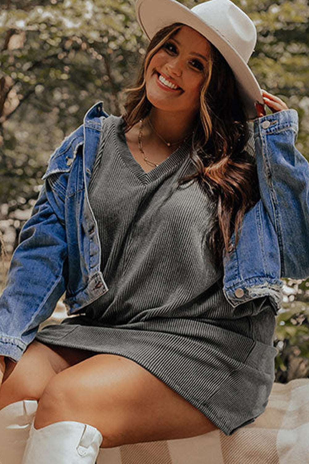 V Neck Ribbed Dress
