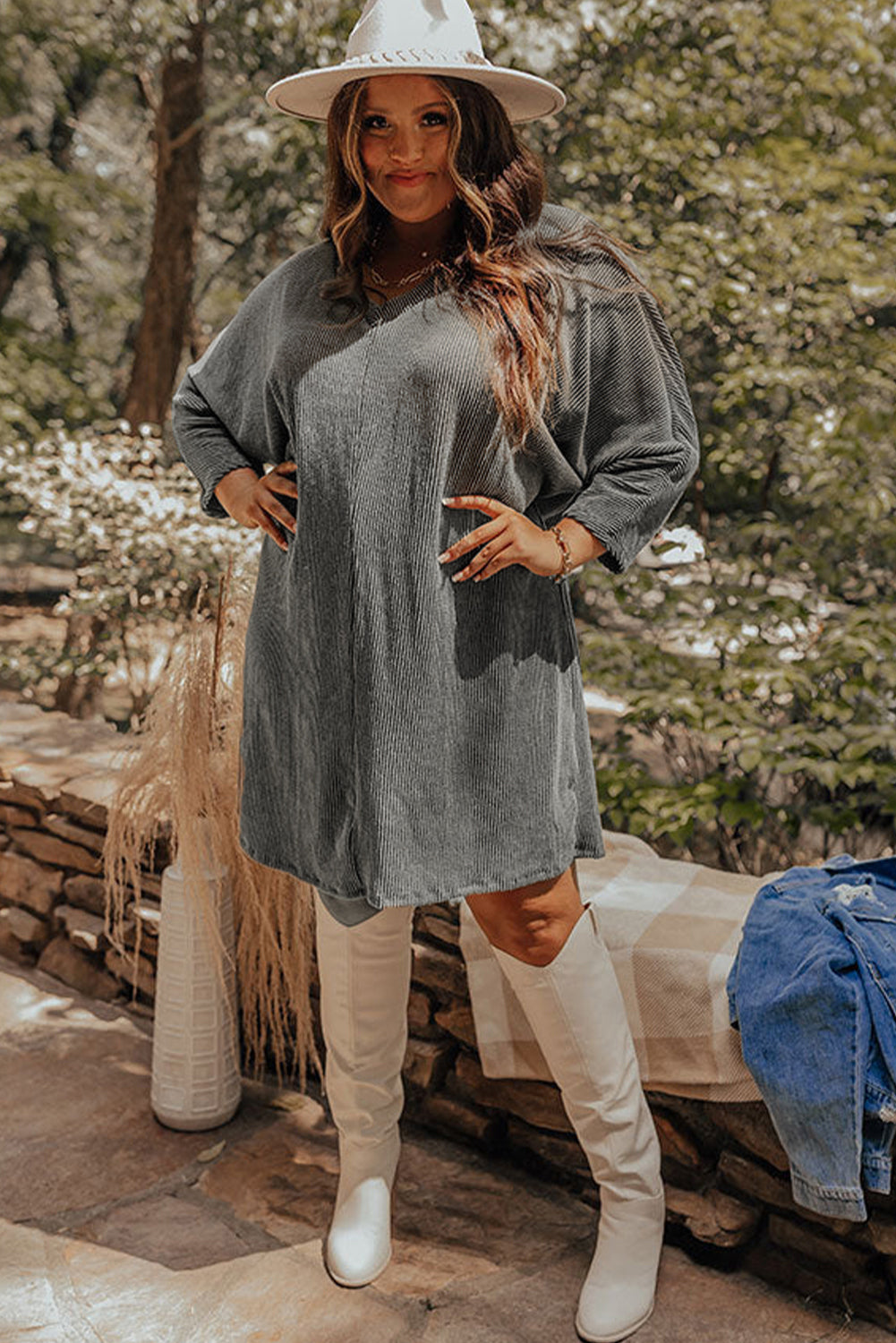 V Neck Ribbed Dress