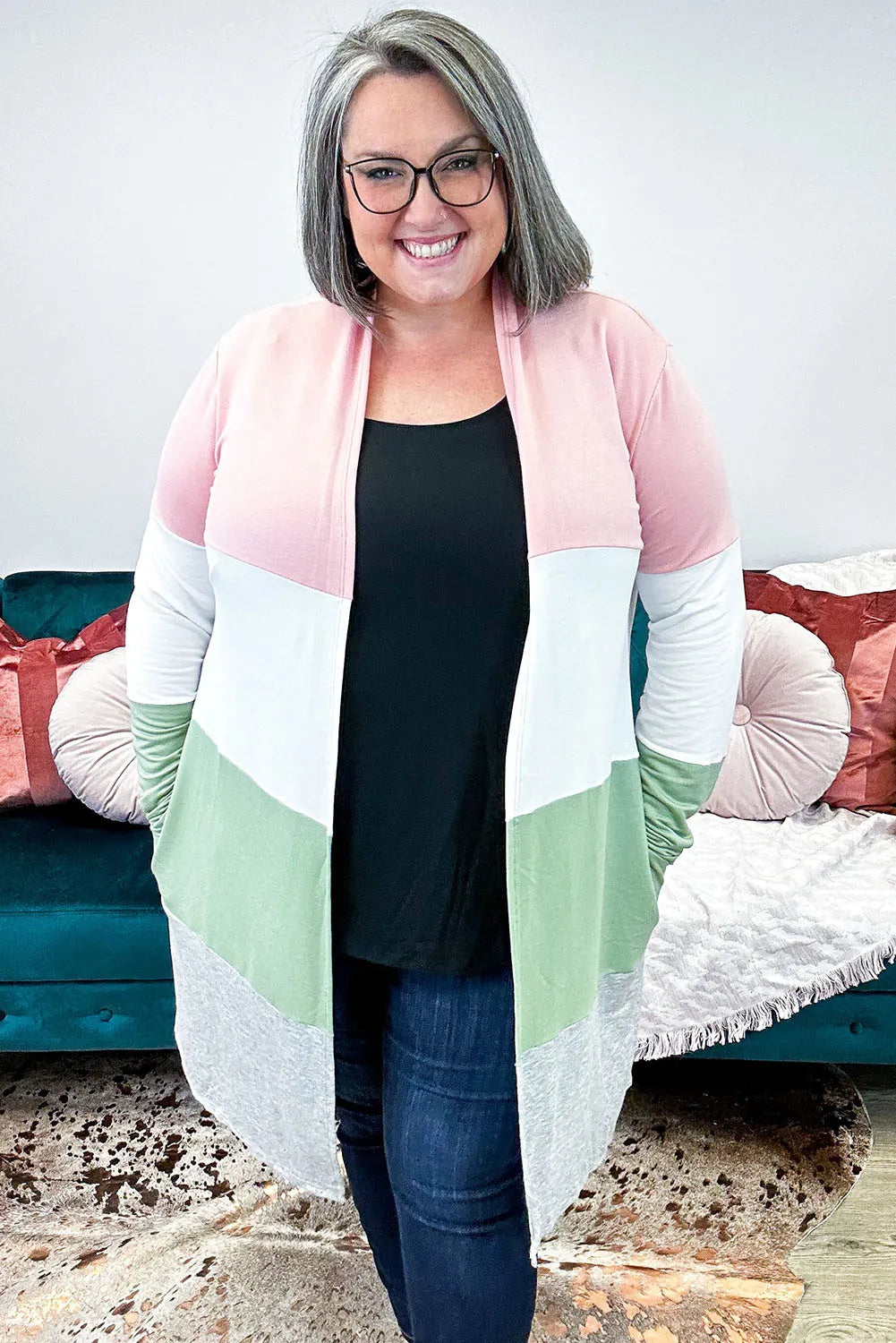 Pink Open Front Cardigan
