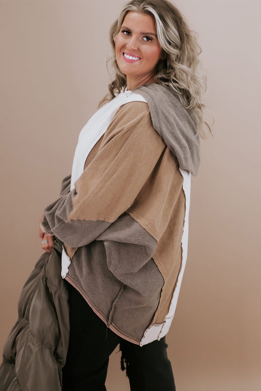 Brown Colorblock Hoodie
