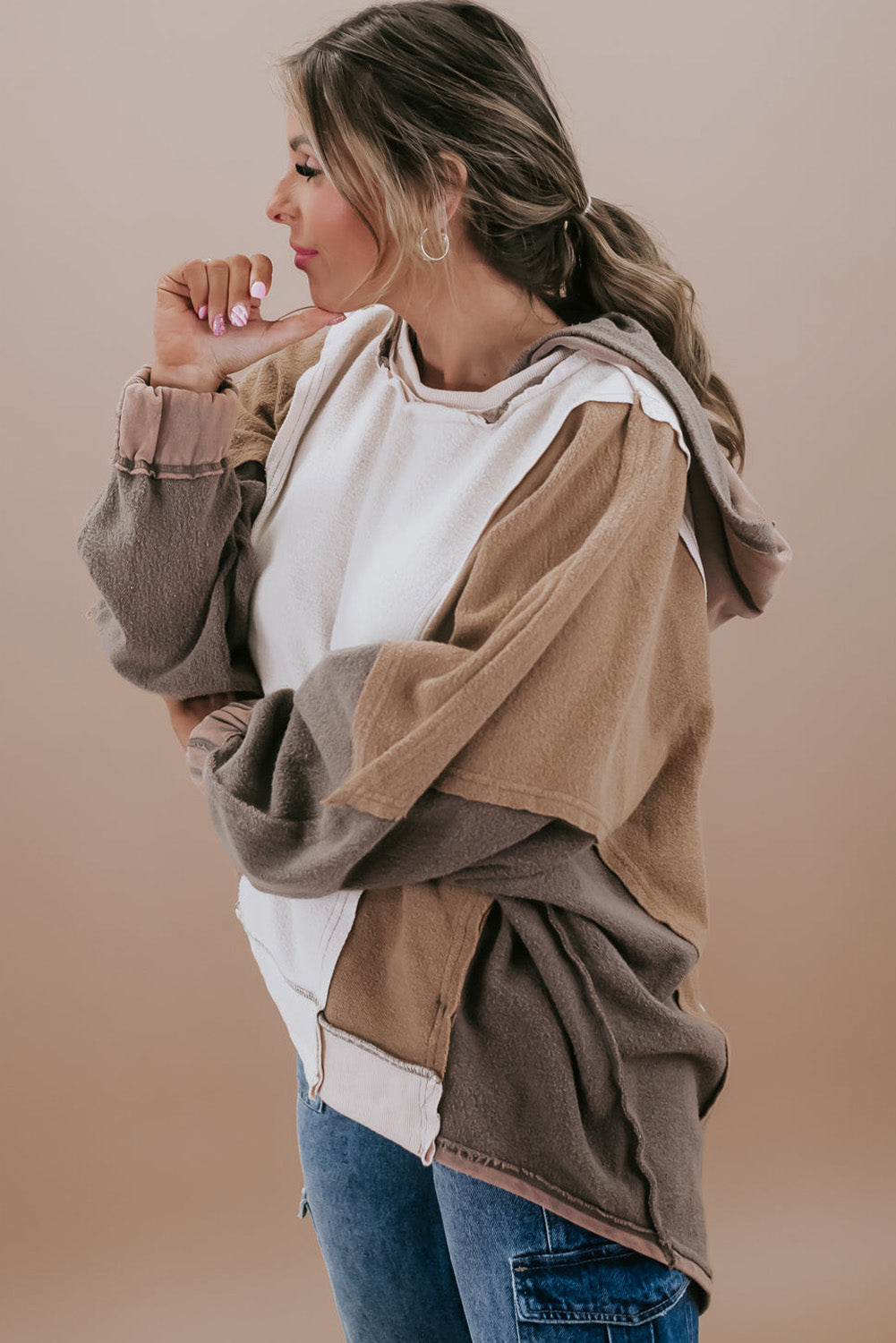 Brown Colorblock Hoodie