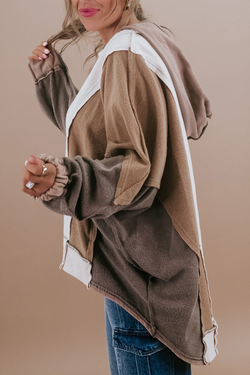 Brown Colorblock Hoodie