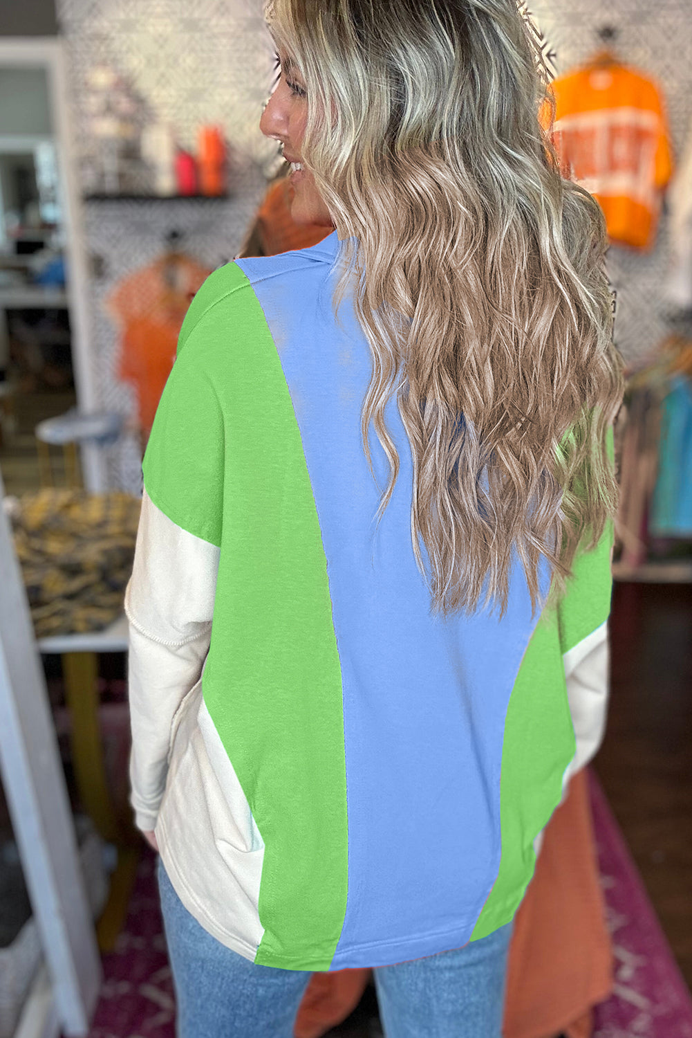 Color Block V Neck Tops