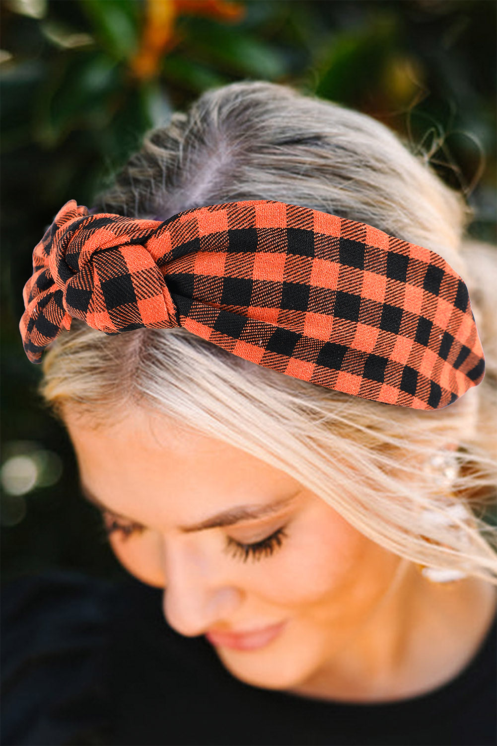 Orange Plaid Knot Headband