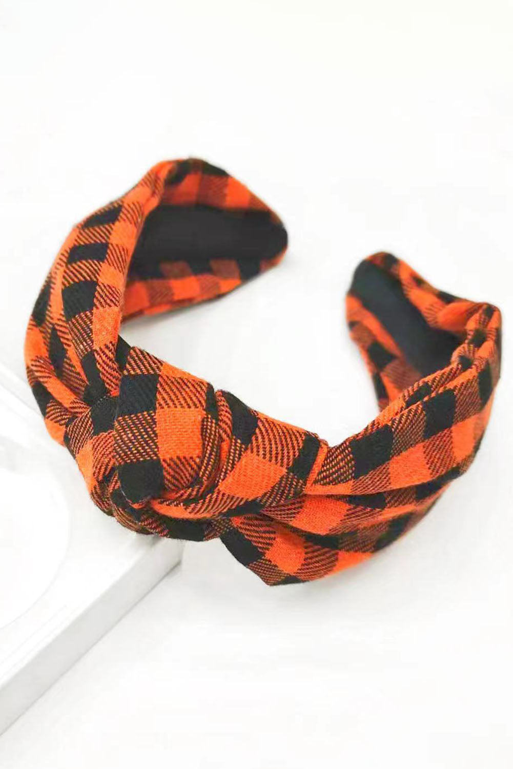 Orange Plaid Knot Headband