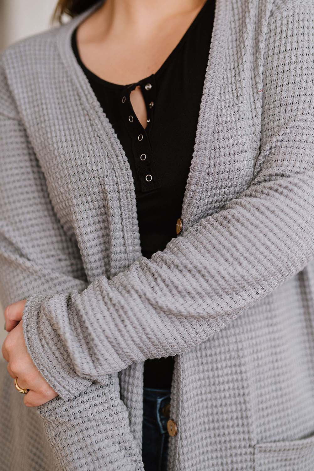 Grey Waffle Cardigan