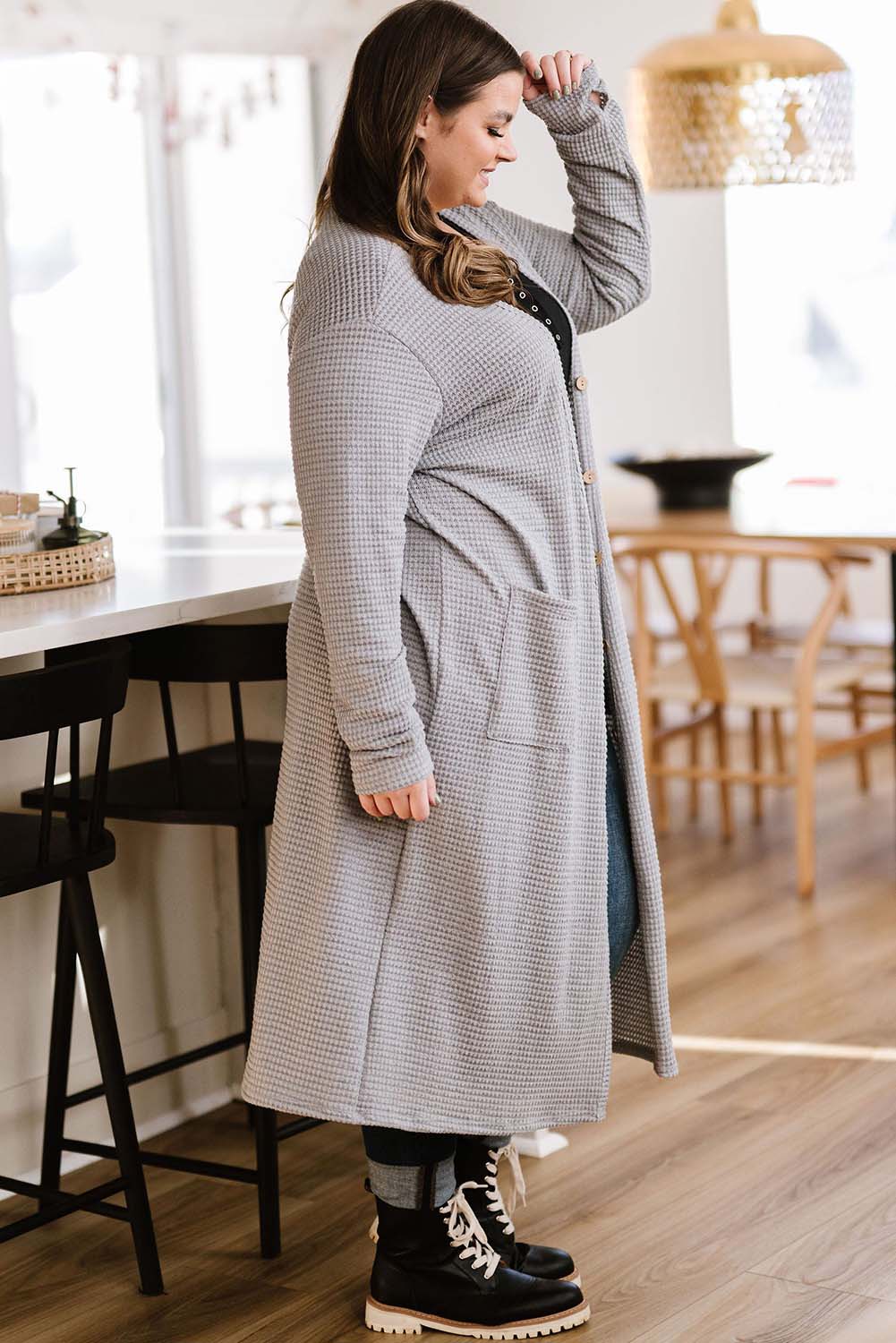 Grey Waffle Cardigan