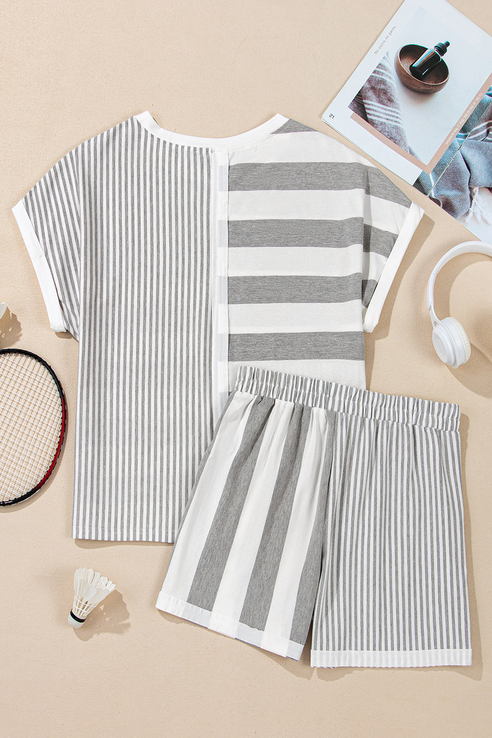 Grey Stripe Mixed Short Set