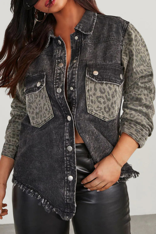 Leopard Raw Hem Shacket