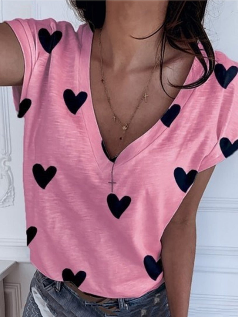 V Neck Heart Tees