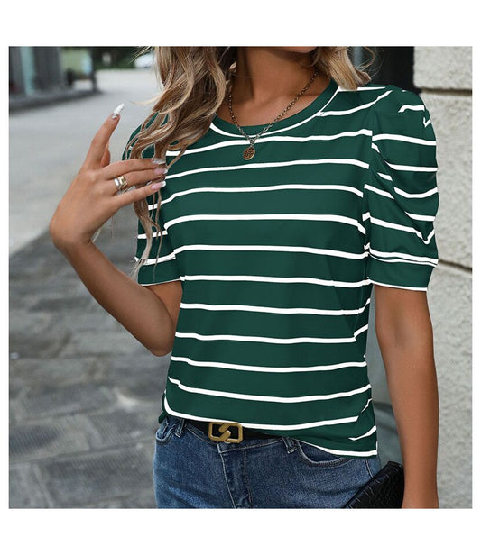 Stripe Puff Sleeve Tees
