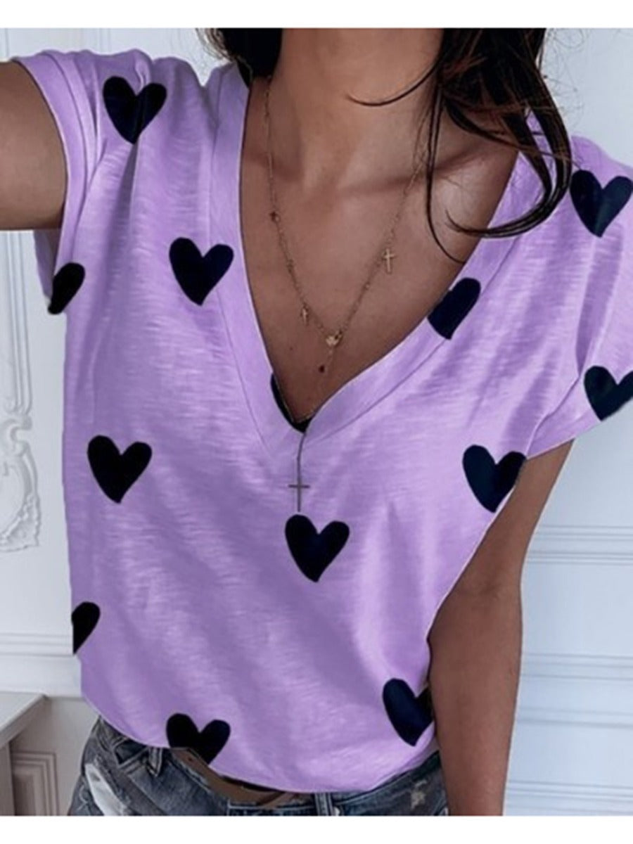 V Neck Heart Tees