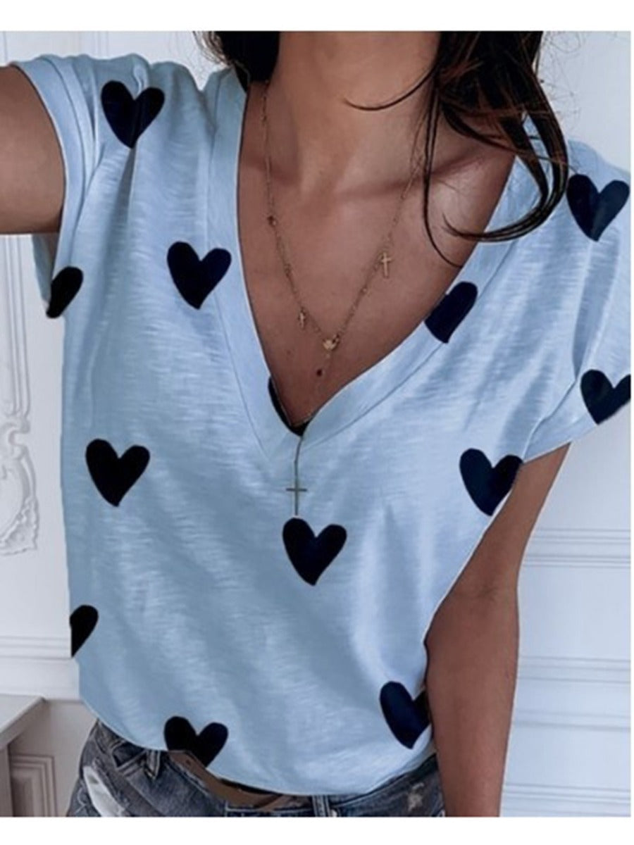 V Neck Heart Tees