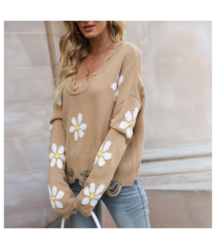 Distressed Flowers Sweater