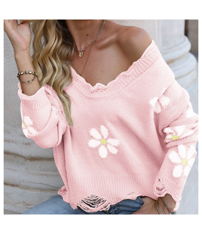 Distressed Flowers Sweater