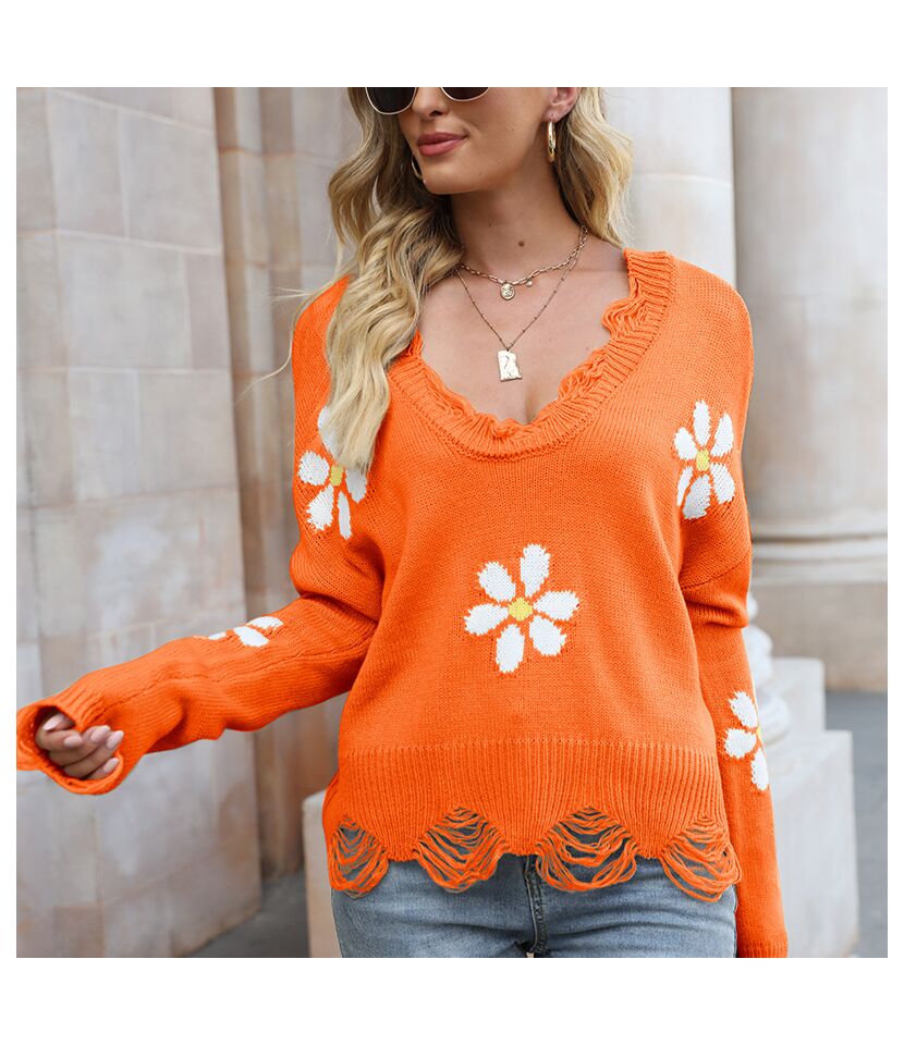 Distressed Flowers Sweater
