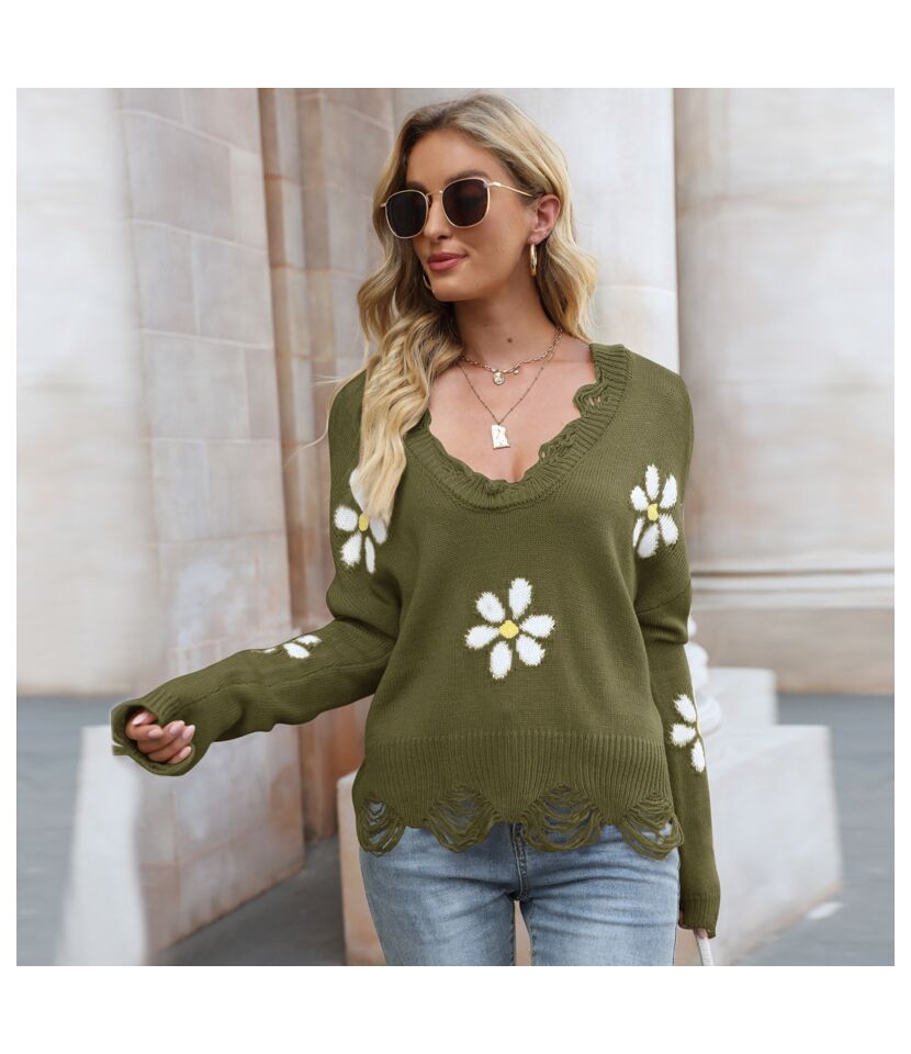 Distressed Flowers Sweater