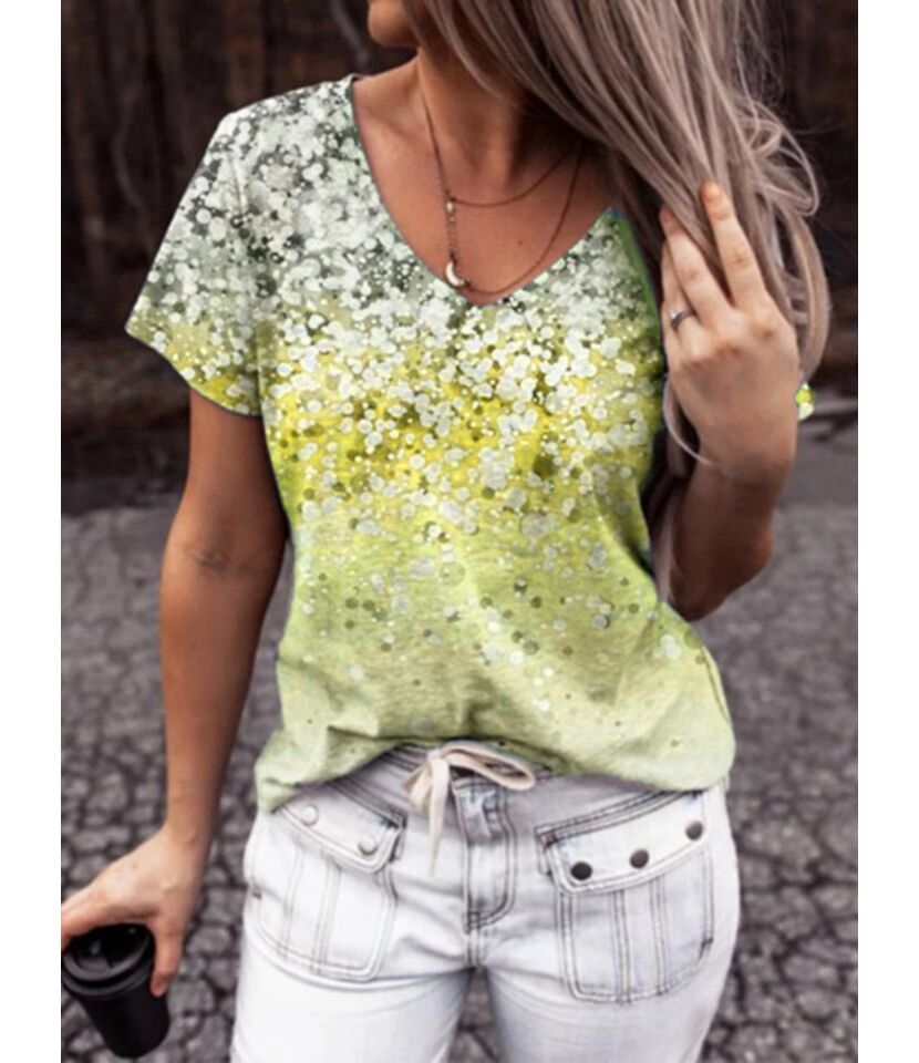 Printed V Neck Tees