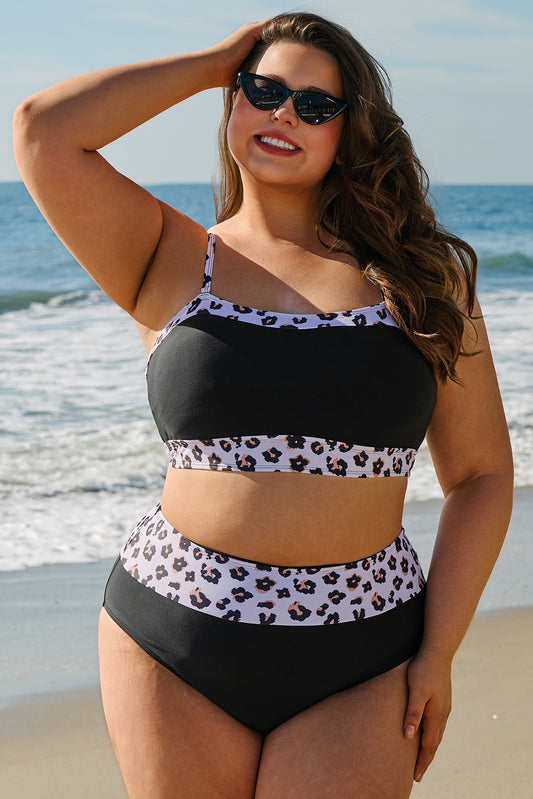 2pcs Leopard High Waisted Swimsuit
