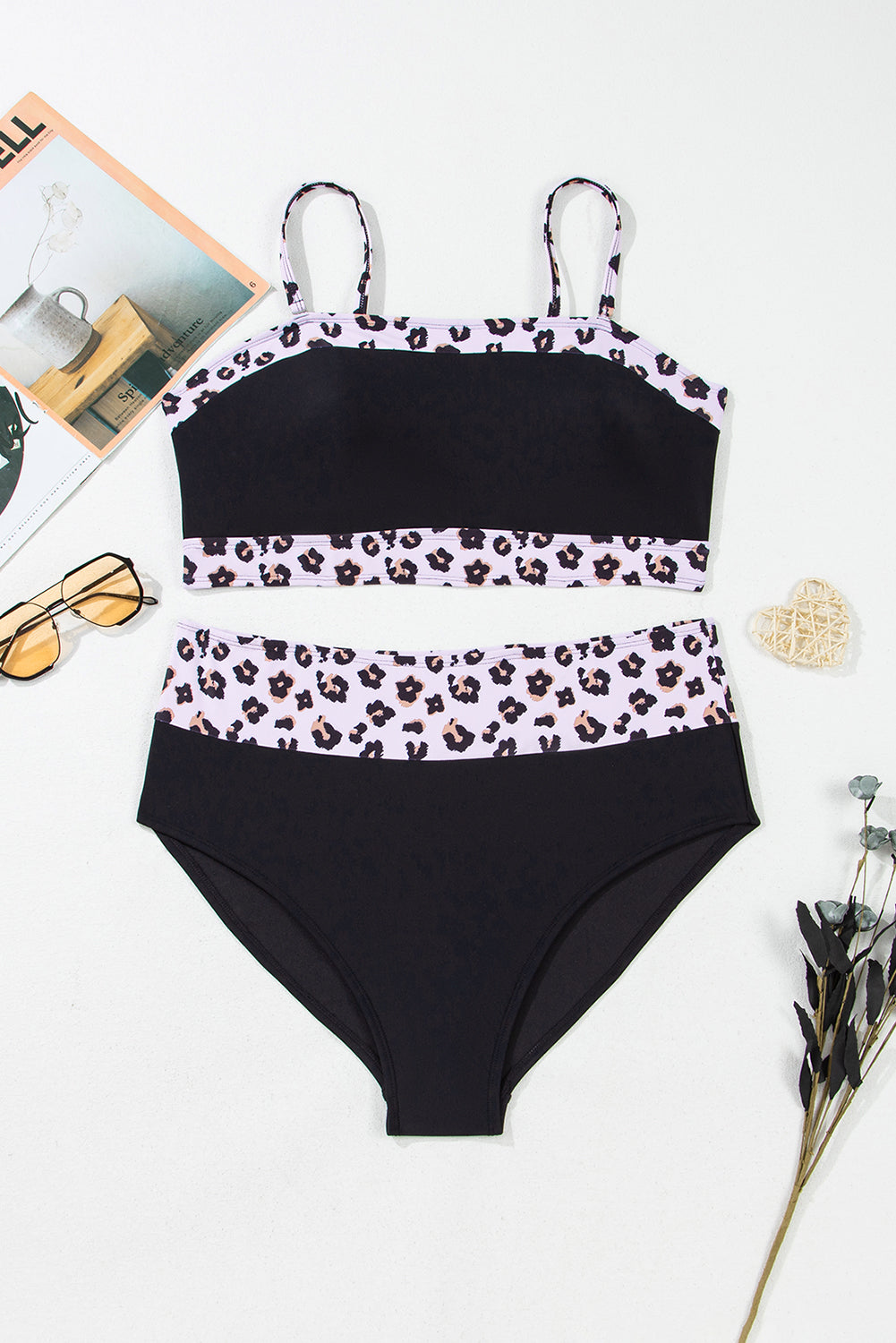 2pcs Leopard High Waisted Swimsuit