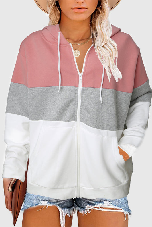 Pink Color Block Hoodie