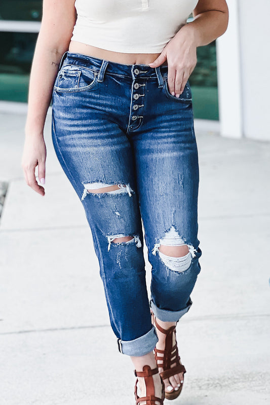 Button Fly Ripped Skinny Jeans