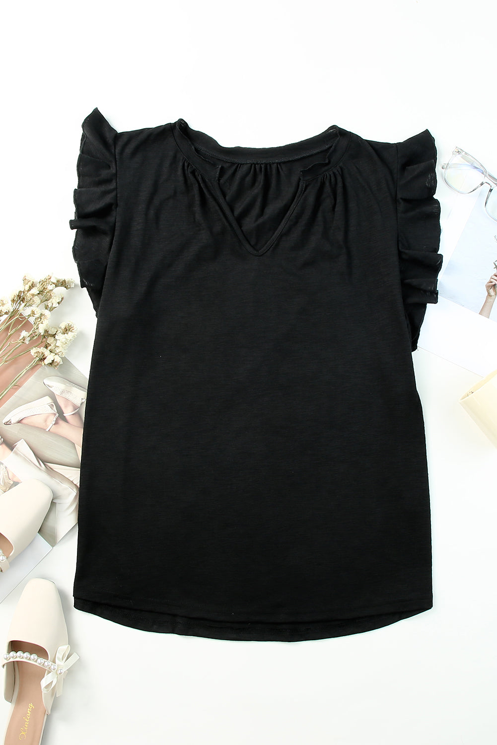 V Neck Ruffle