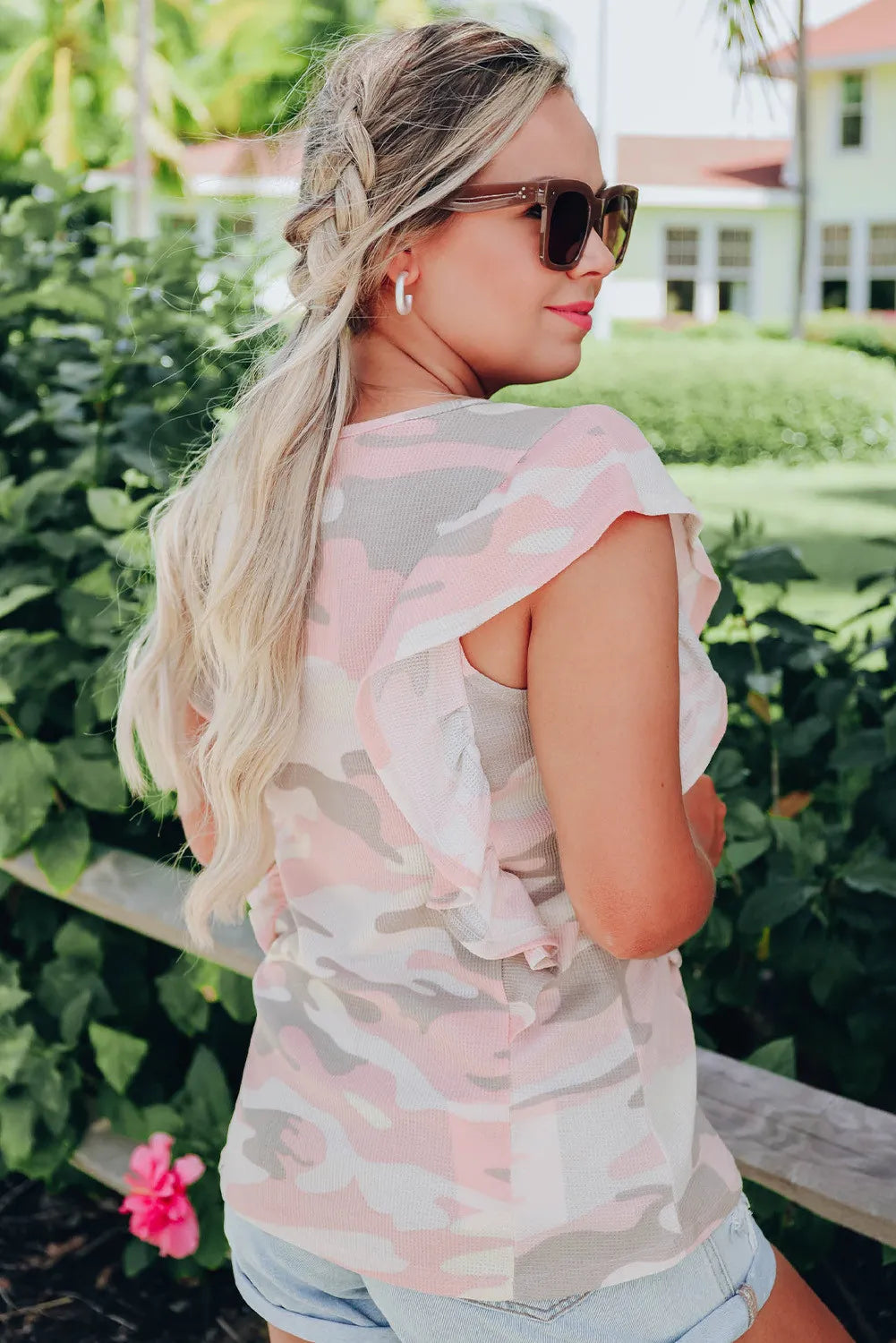 Camo Print Ruffle Tee