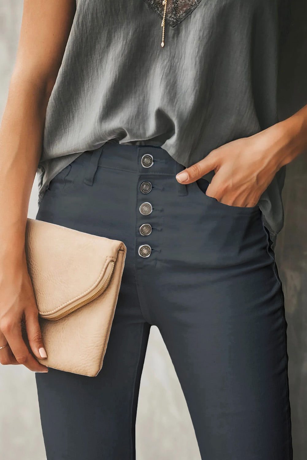 Button Fly Distressed Edge Crops