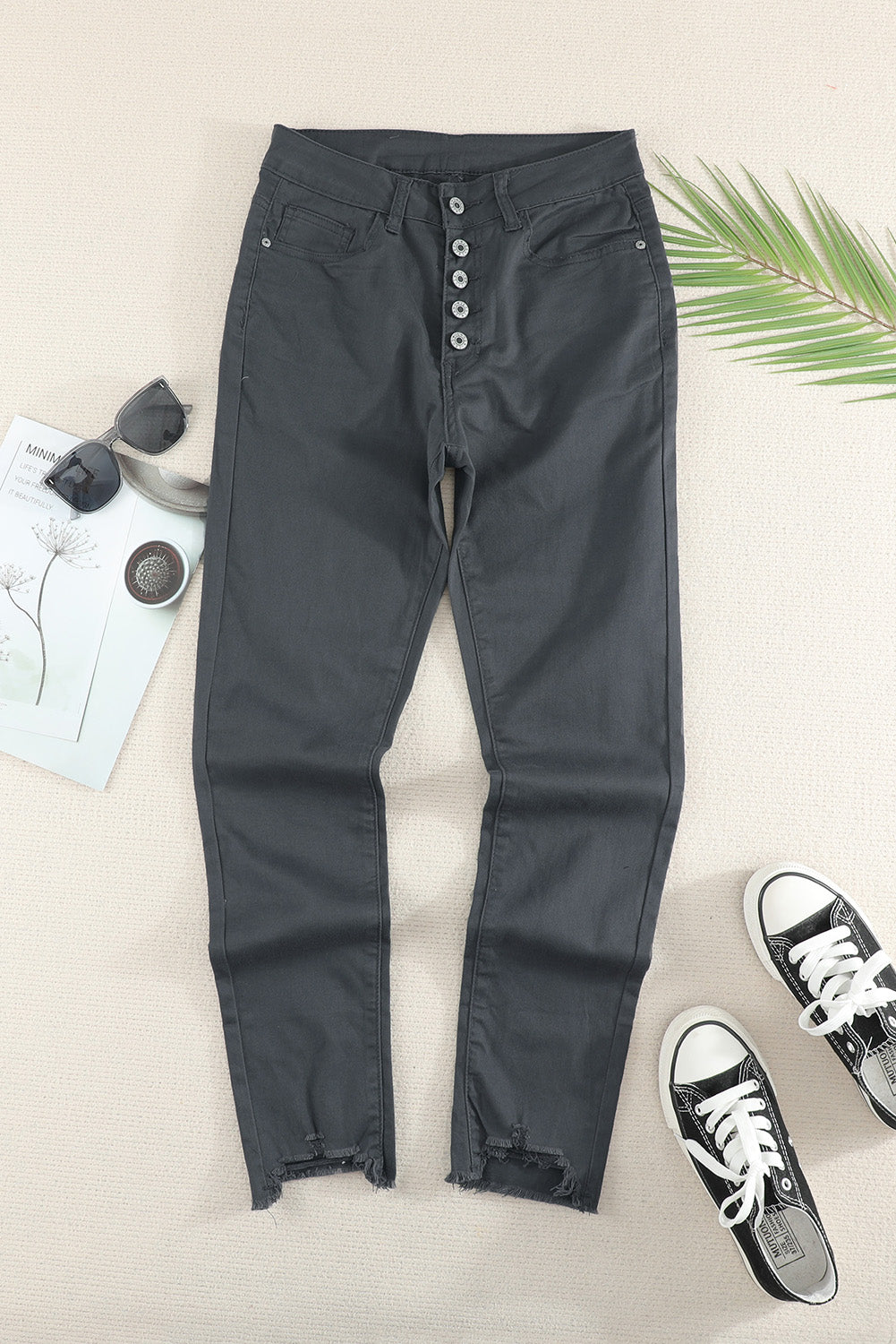 Button Fly Distressed Edge Crops