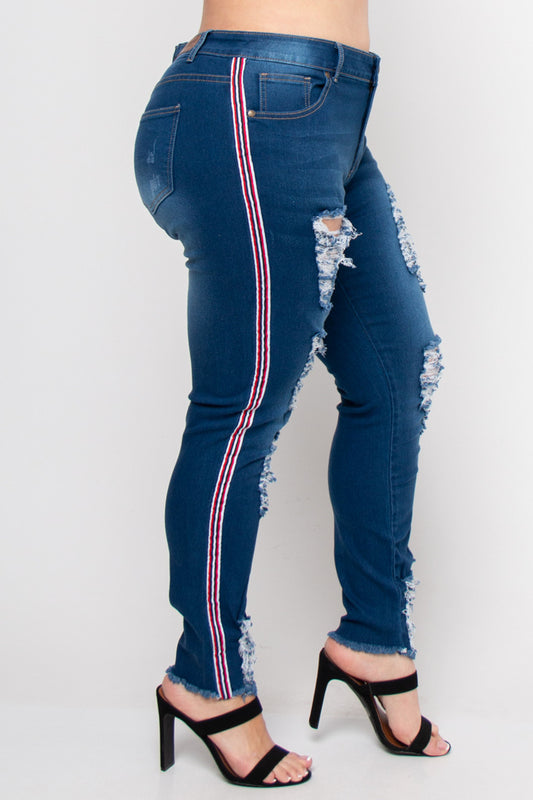 Red Line Distressed Denims