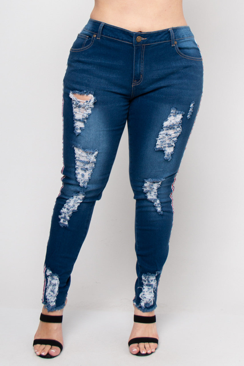 Red Line Distressed Denims