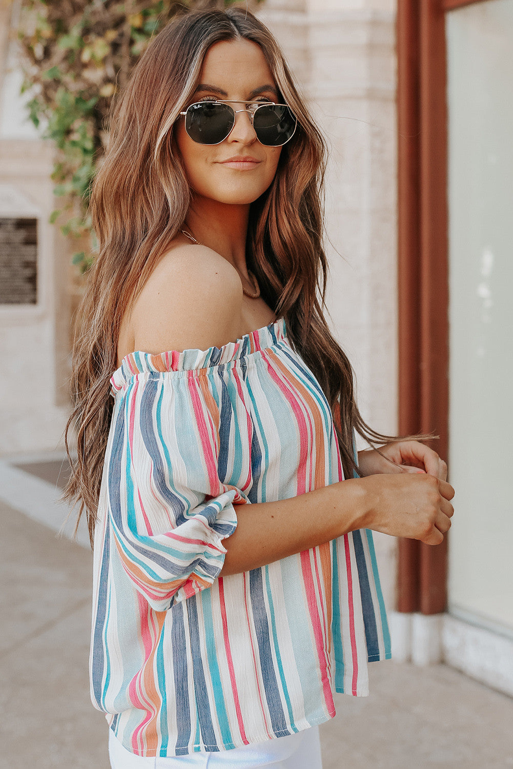 Off the Shoulder Stripe Top