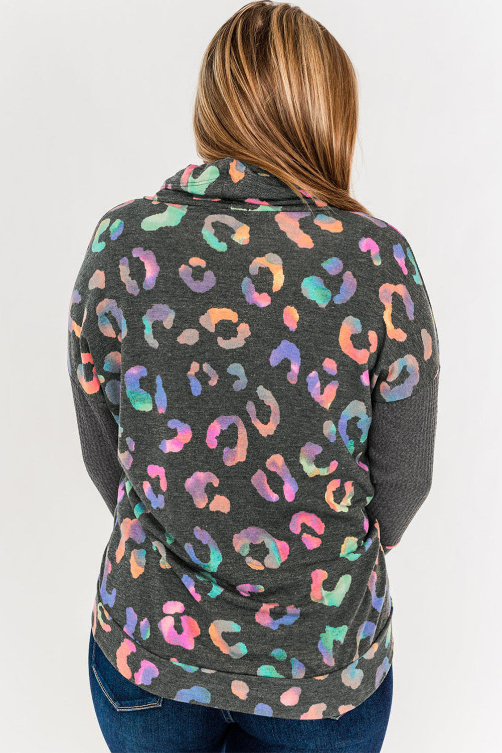 Leopard Waffle Cowl Neck