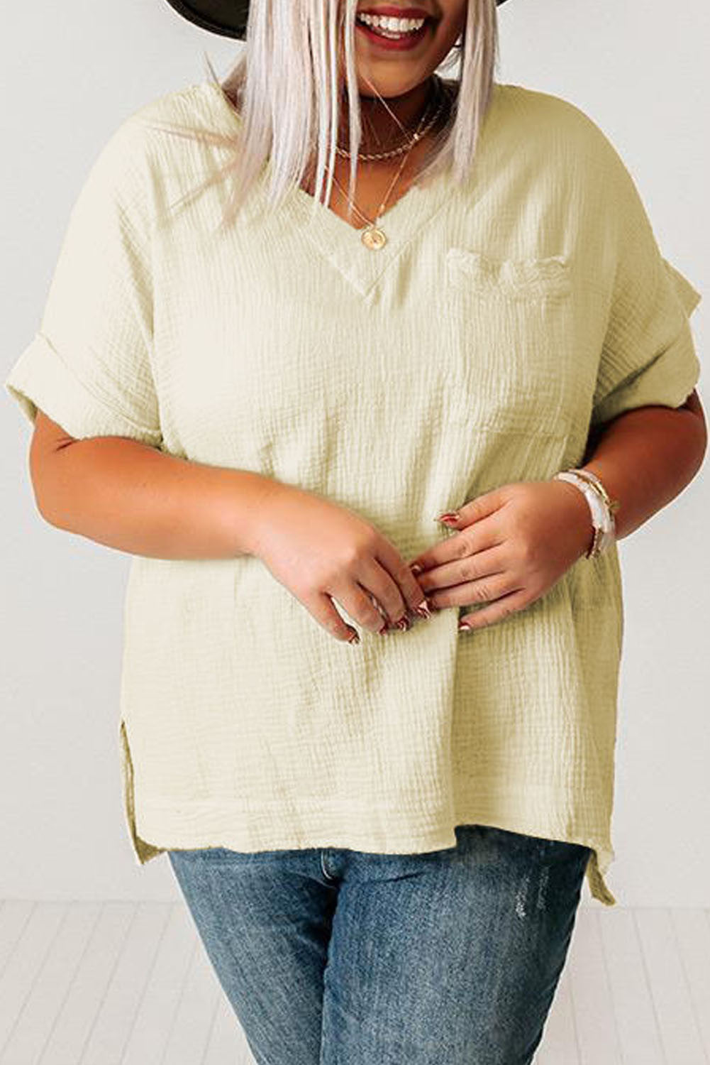 Split V Neck Top
