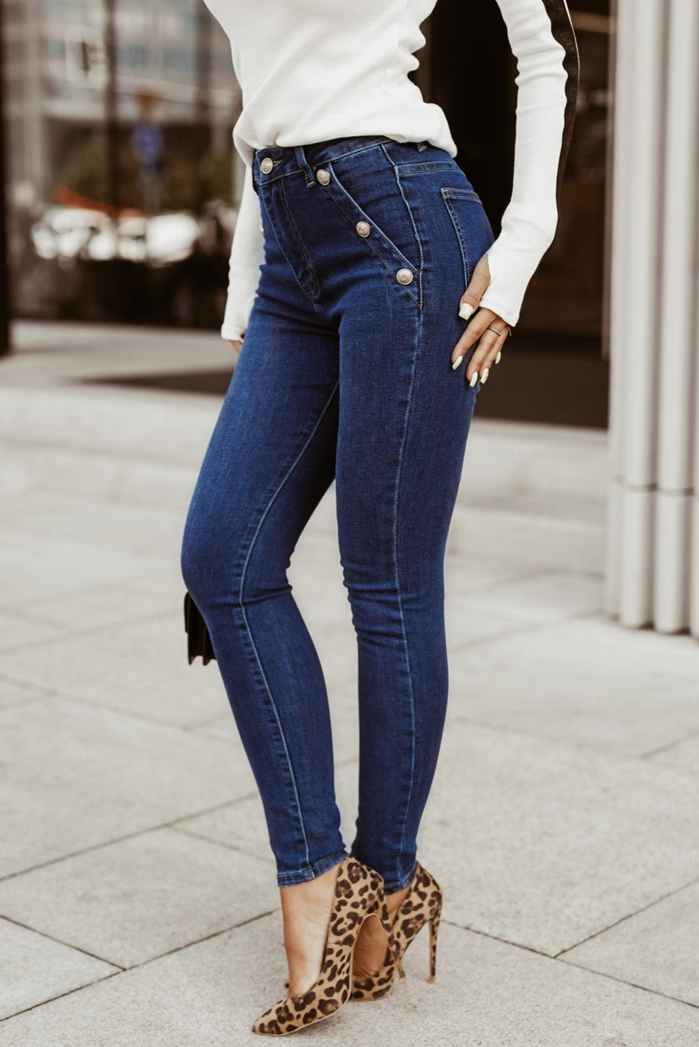 Button Pocket Skinny Jeans