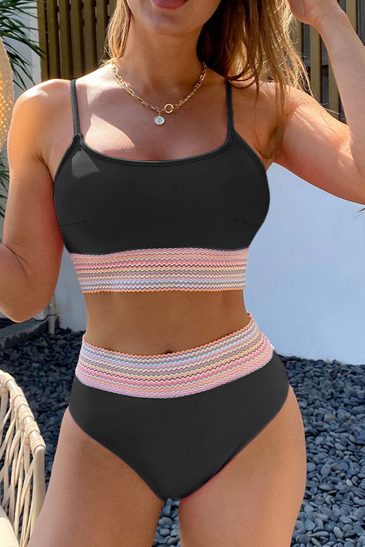 Black Stripe High Waist Bikini