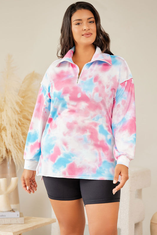 Tie-dye Zipped Collared Pullover