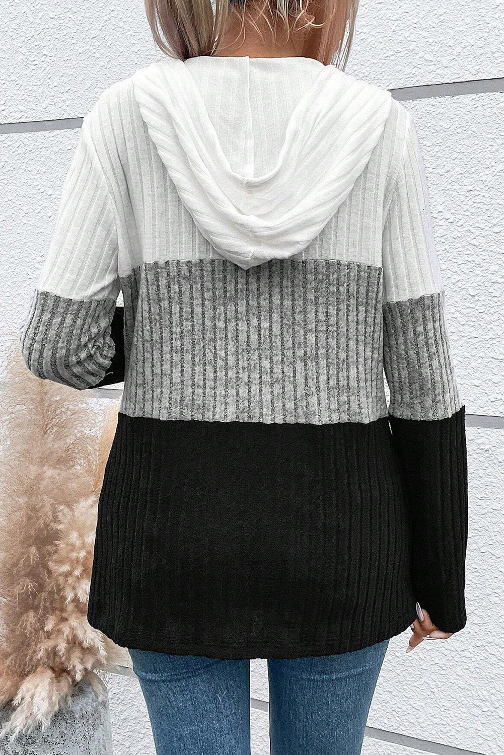Ribbed Zip Neck Hoodie