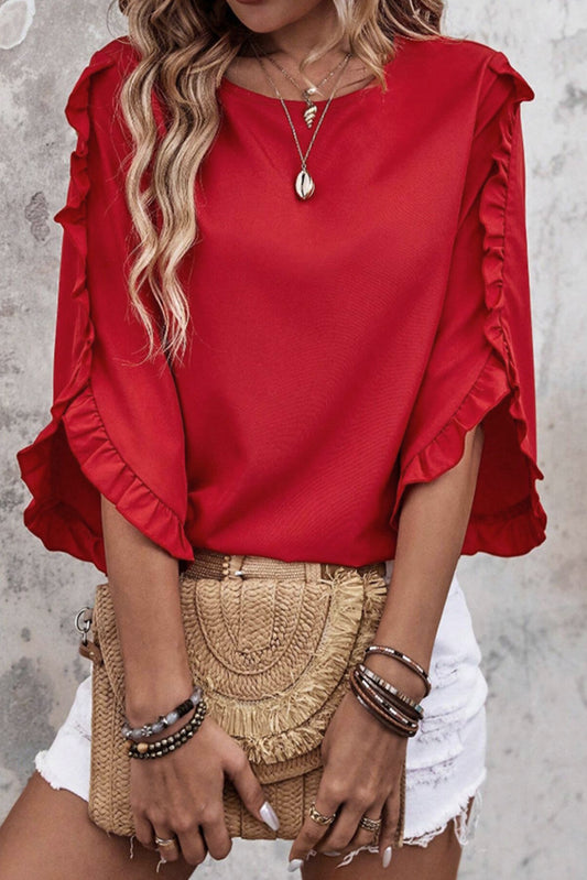 Red Ruffle Blouse