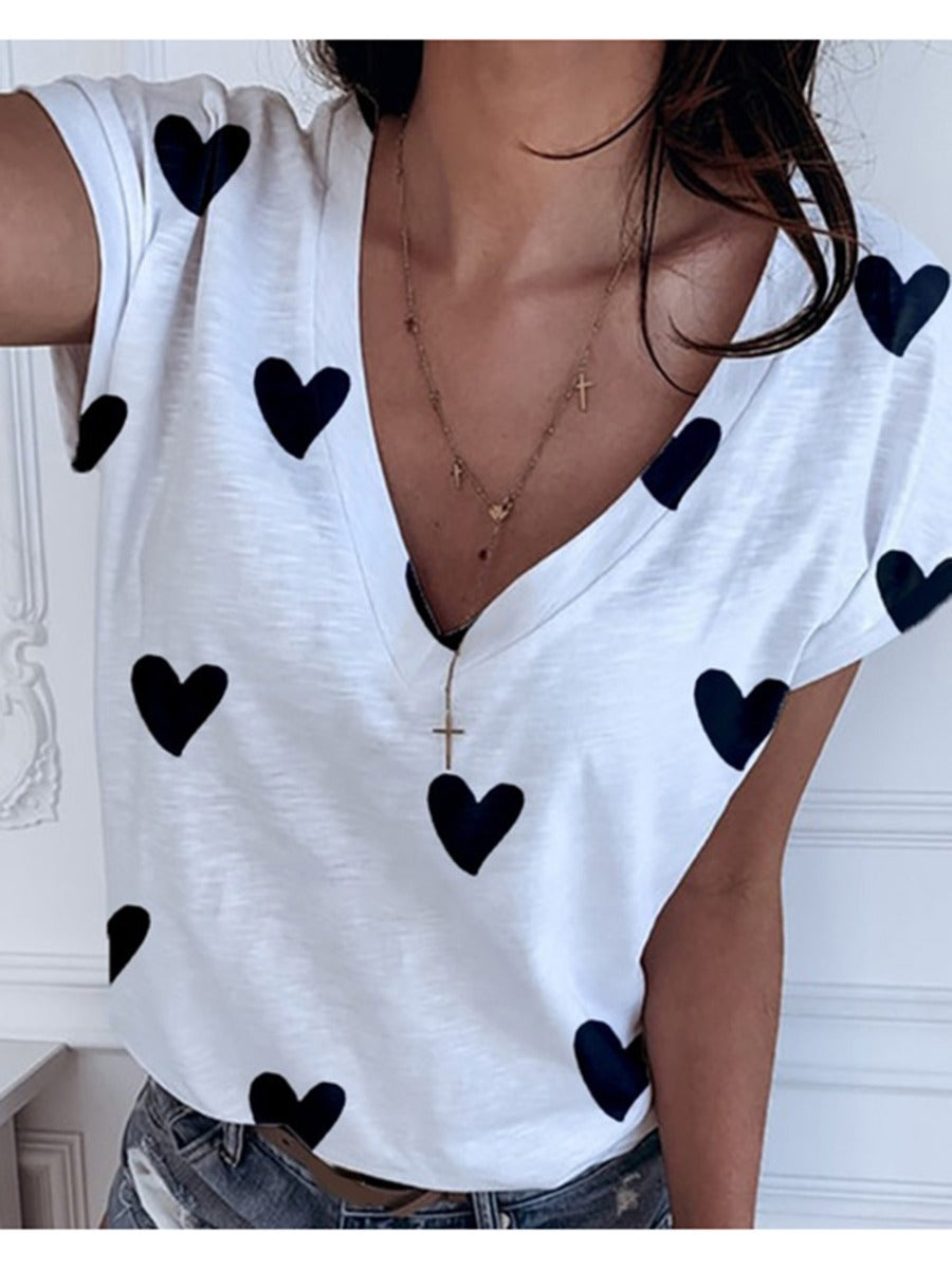 V Neck Heart Tees