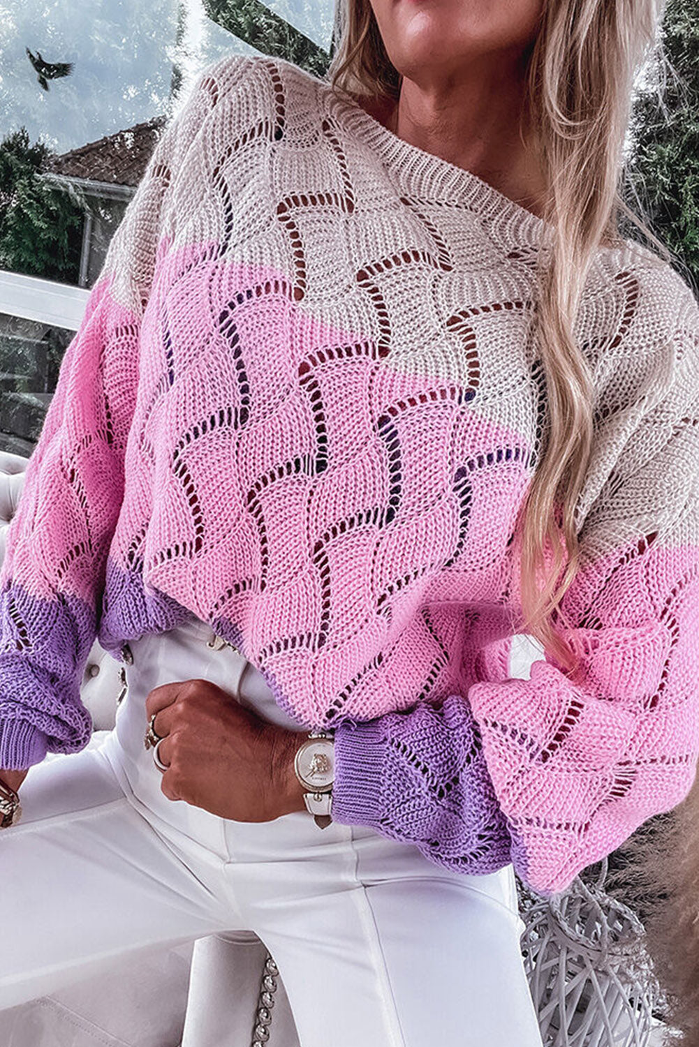 Pink  Color Block Sweater