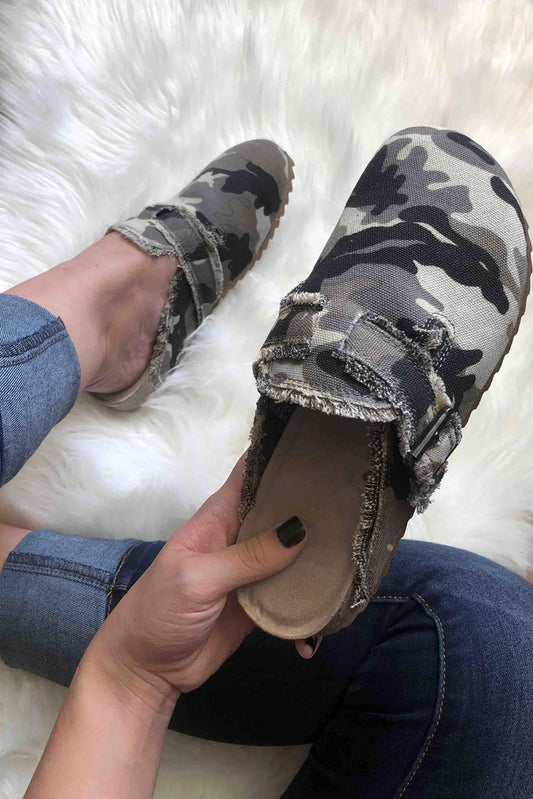 Camo Frayed Slip Ons
