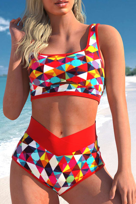 Red Geo Print Bikini