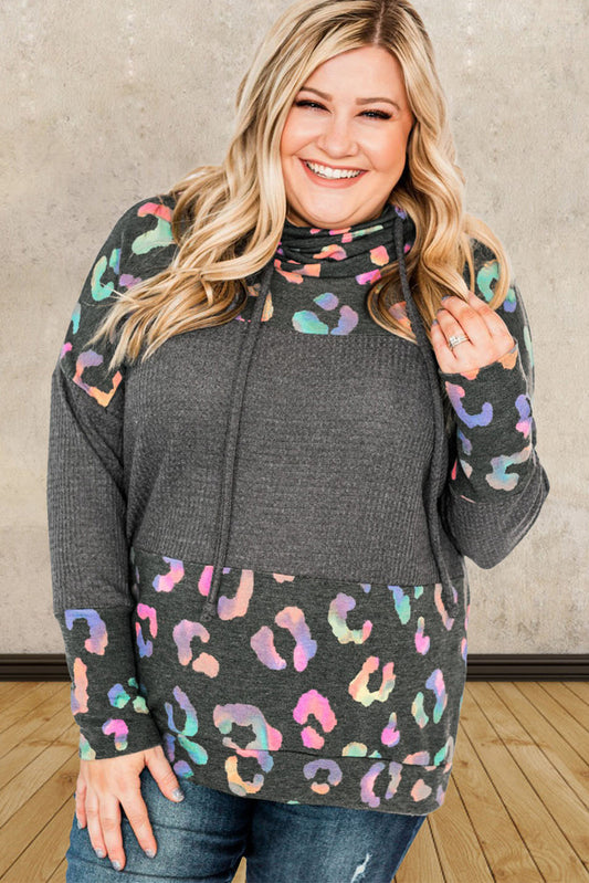 Leopard Waffle Cowl Neck