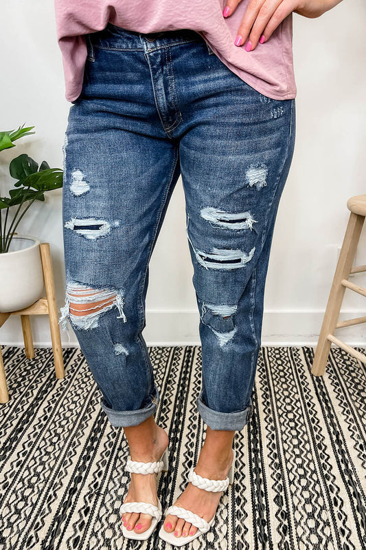 Distressed High Waist Plus Size Jeans